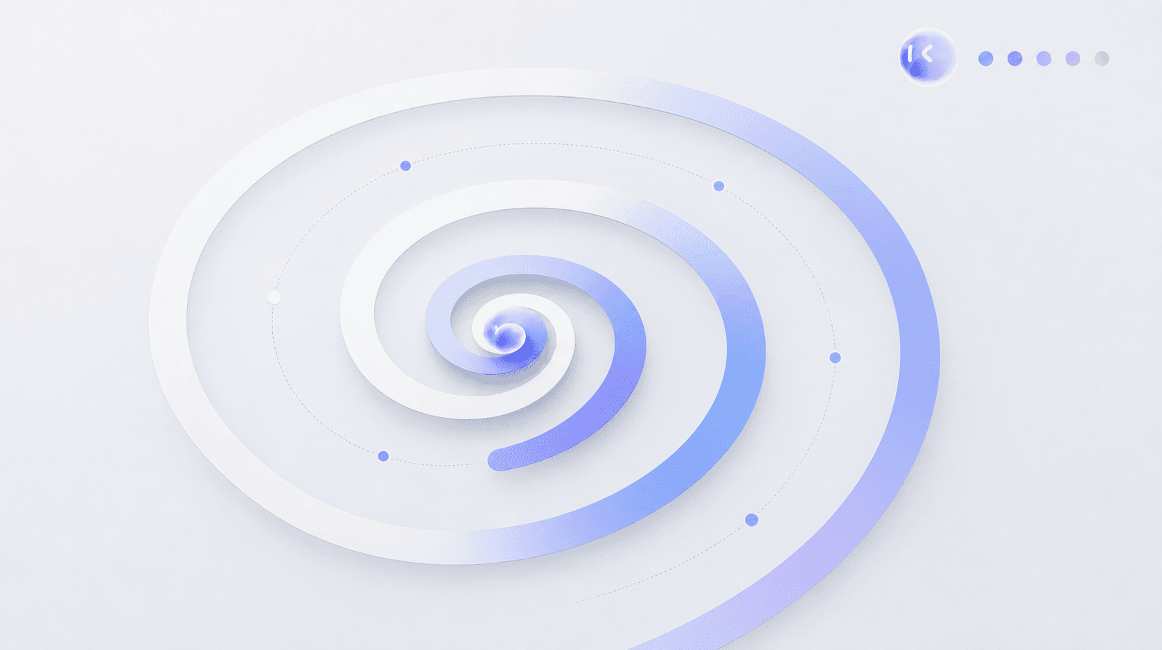 A clean, modern minimalist illustration of an abstract spiral loop expanding outward from a central point, with concentric geometric rings representing repeated cycles growing larger and more defined at each pass. Use a professional tech-blue and gray color palette with soft gradients, flat design style, no text or letters anywhere in the image.