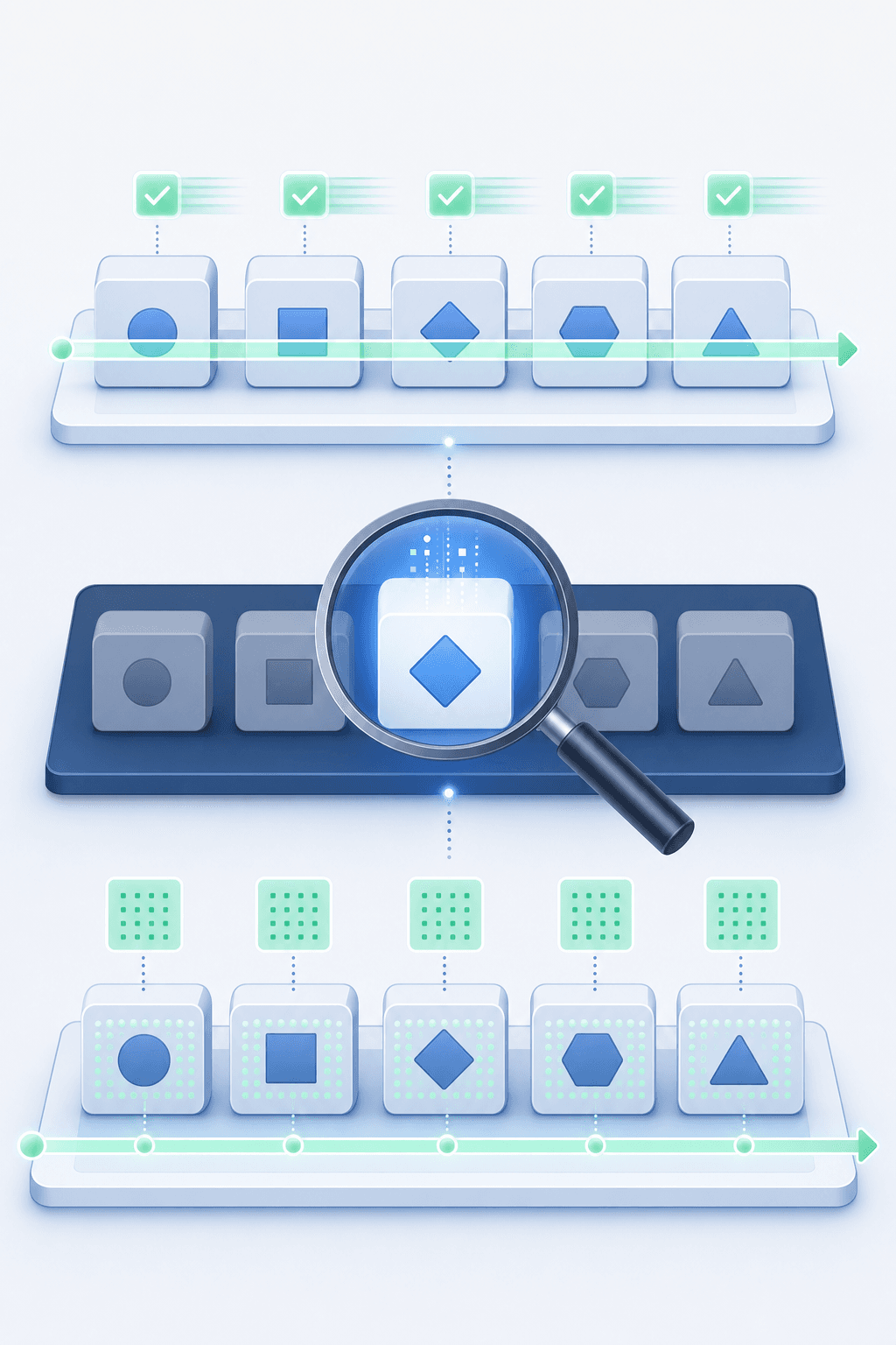 Three testing depths: a fast shallow scan across modules, a deep dive into a single component, then comprehensive coverage of everything