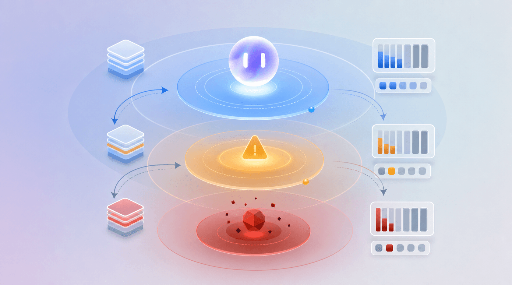 App runtime states layered from normal foreground through low-memory warning to crash-risk conditions