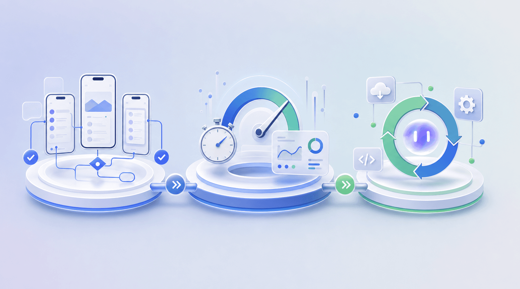 A smoke suite lifecycle flowing from test case selection through speed optimisation to ongoing maintenance